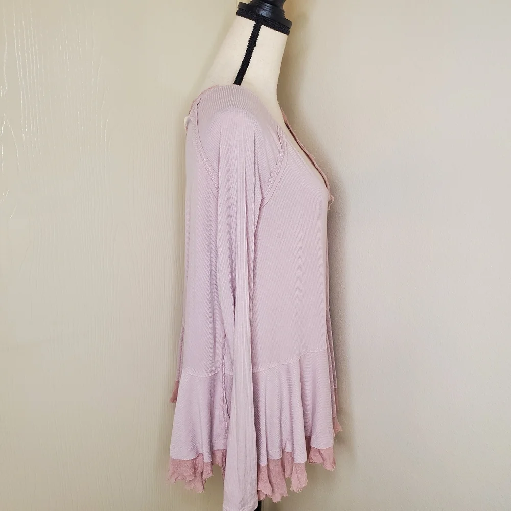 We The Free Free People Tangerine Long Sleeve Mauve Top Ribbed Tee Boho Size S - Picture 3 of 9